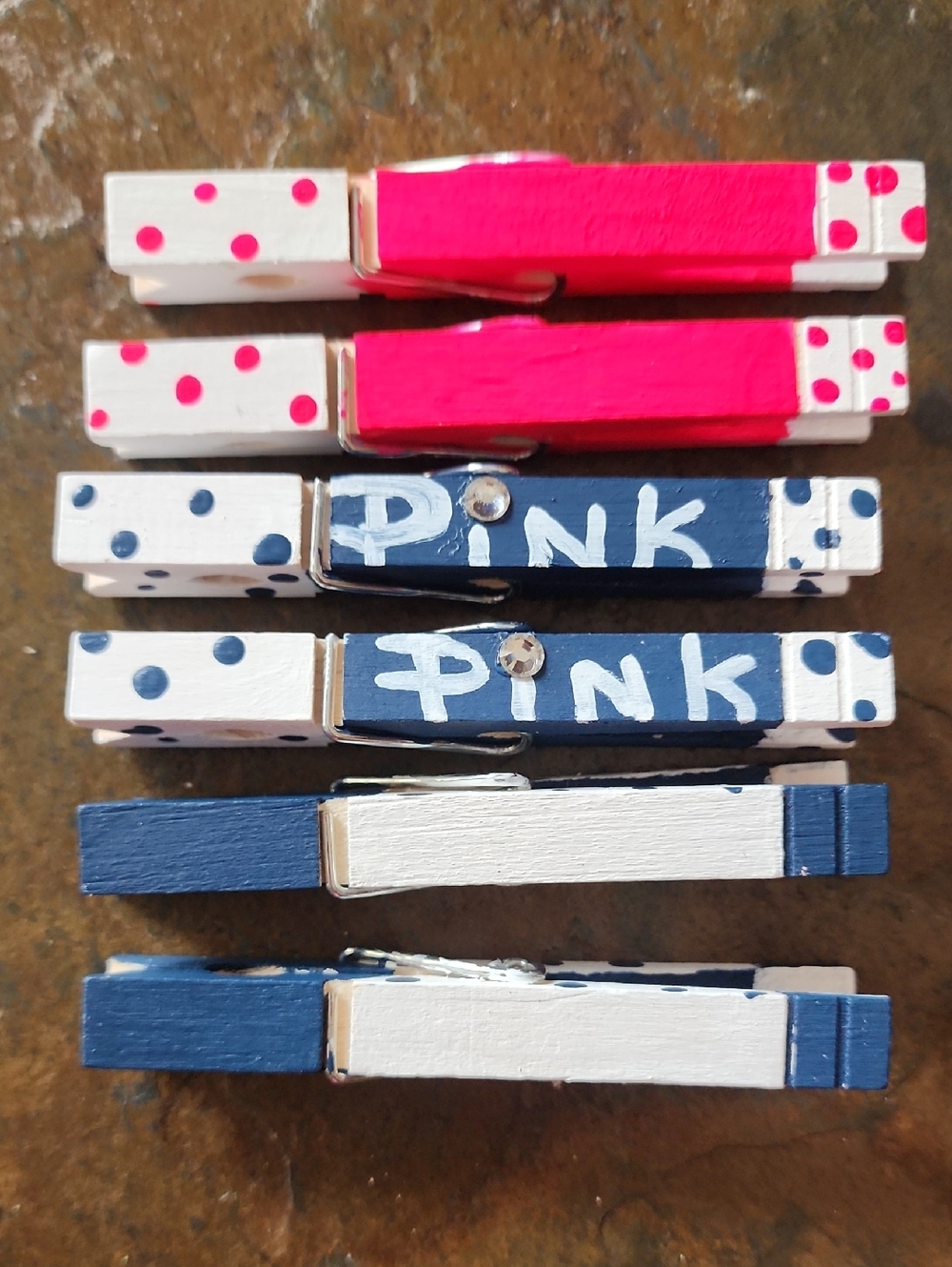 Set Of Six Hand Painted Clothespins With Bling. Large/OS